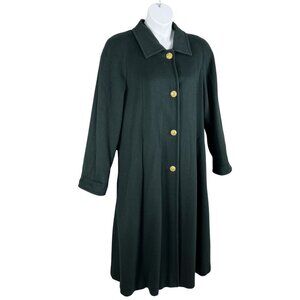 Portfolio Perry Ellis 14 Long Hunter Green Wool Coat Gold Buttons Quiet Luxury